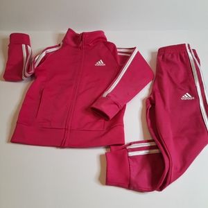 💝Adidas,Girls toddlers, 3 stripped Track suit ,Size:4 toddlers,Color Pink/White